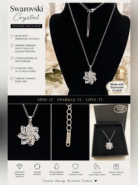 Swarovski Silver Spinner Pendant Necklace with Clear Crystals